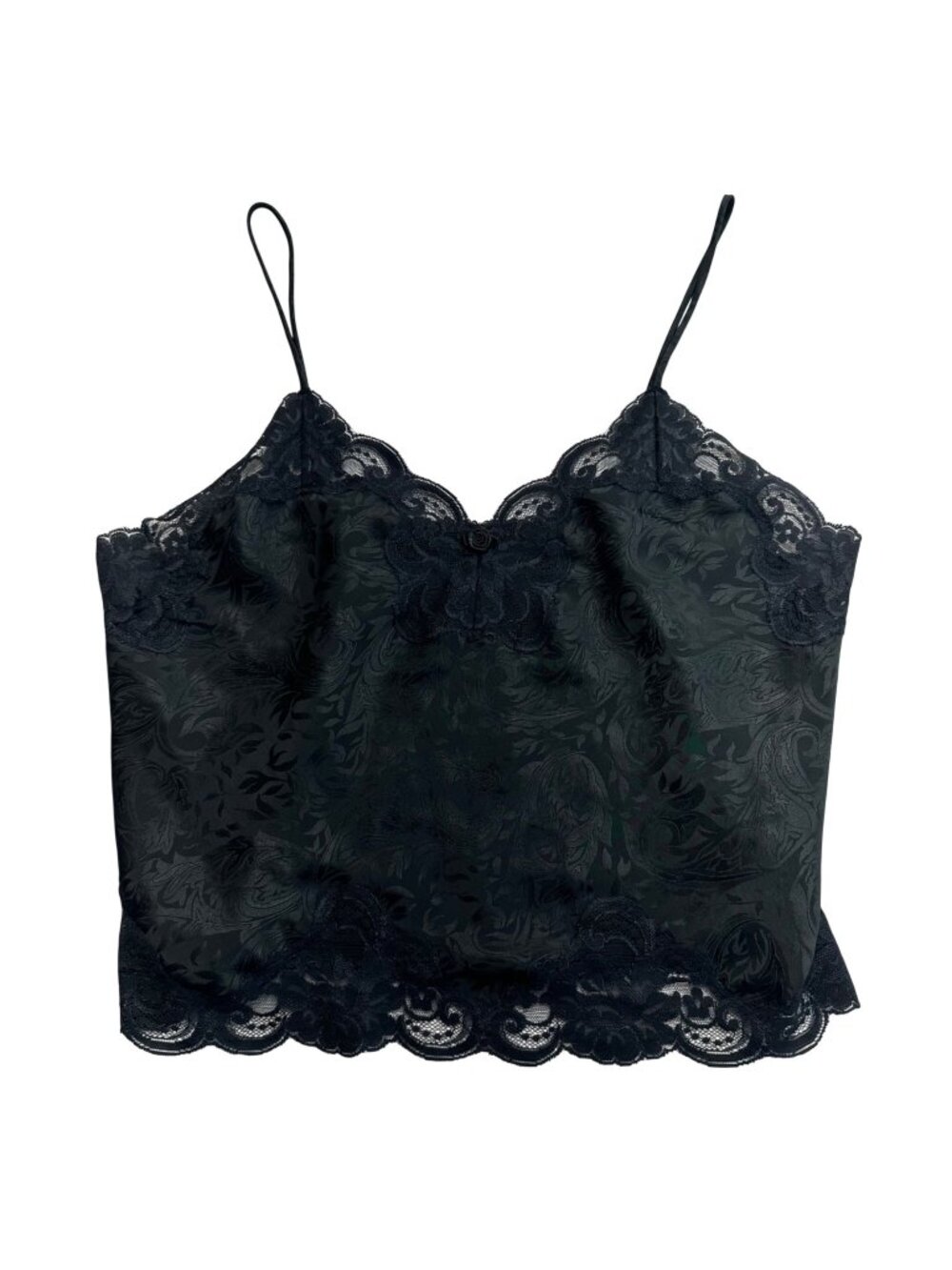 Vintage Satin Floral Lace Trim Slip Camisole Top Size 38/L Vamp Dark Romantic